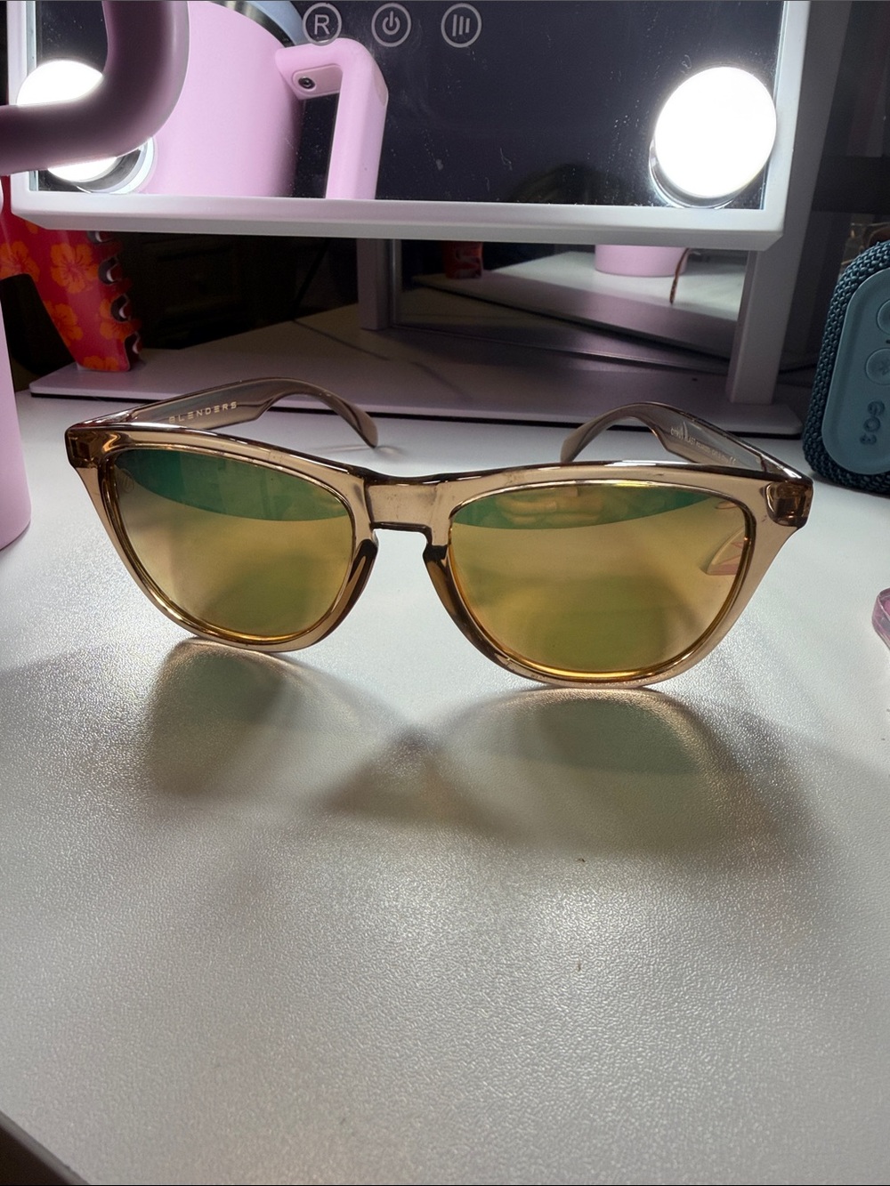 Translucent Amber Sunglasses with Gold Mirrored Lenses
